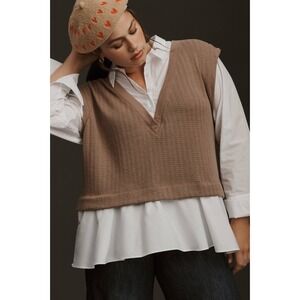 Anthropologie Brown and White Button Down Shirt